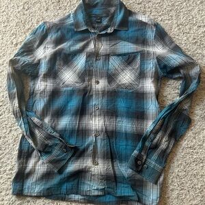 Blue and Gray Plaid Button-Up Shirt